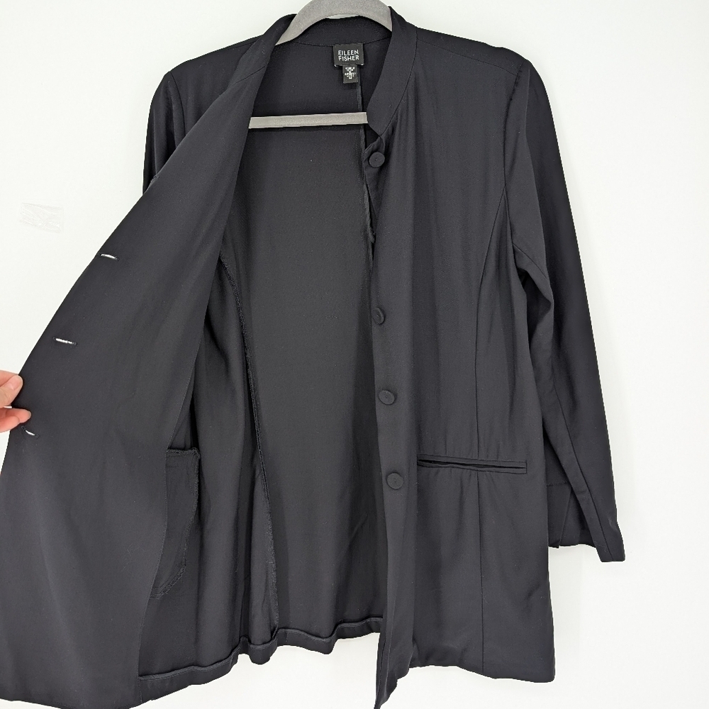Eileen Fisher Jacket Tropical Viscose Wool Blend Black Size Medium System Office - Picture 2 of 6